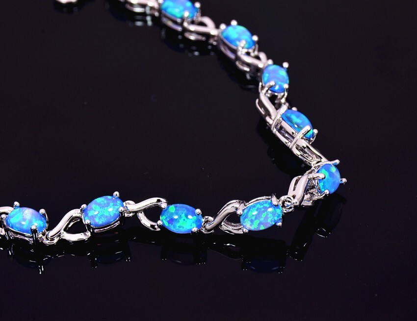 Hawaii Blue Opal Cute Oval Bracelet 925 Sterling Sliver Jewelry For Women Girls