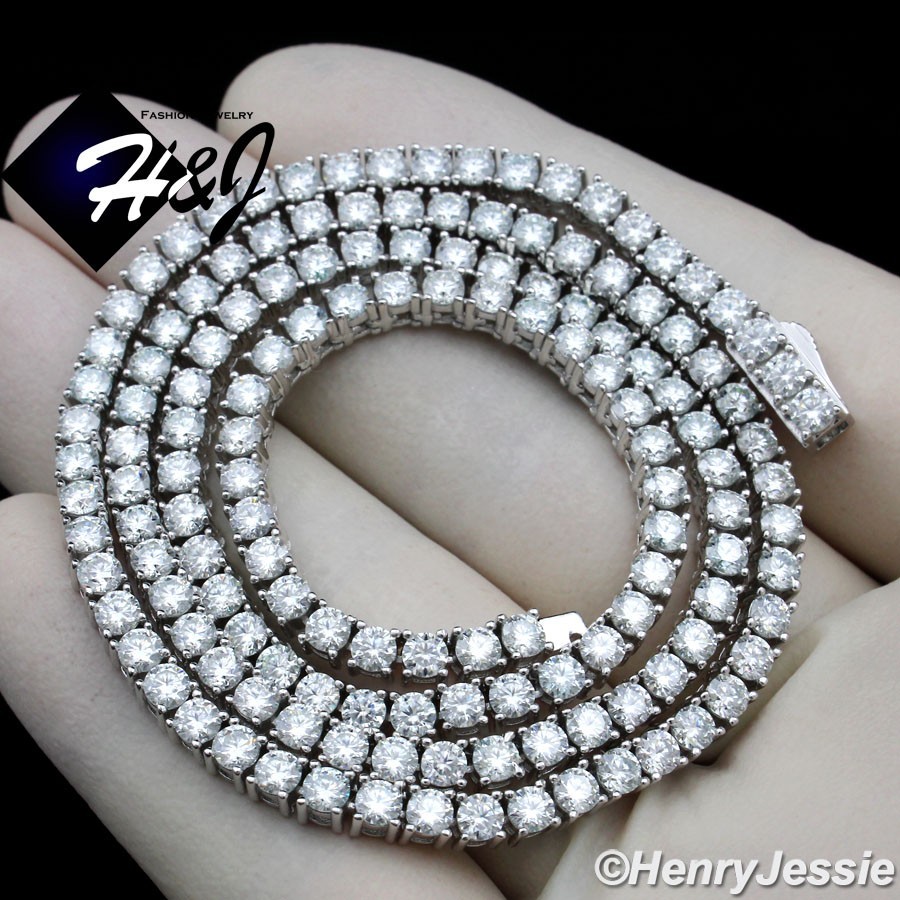 16″-24″MEN 925 STERLING SILVER 3MM MOISSANITE 1 ROW TENNIS CHAIN NECKLACE*MN24