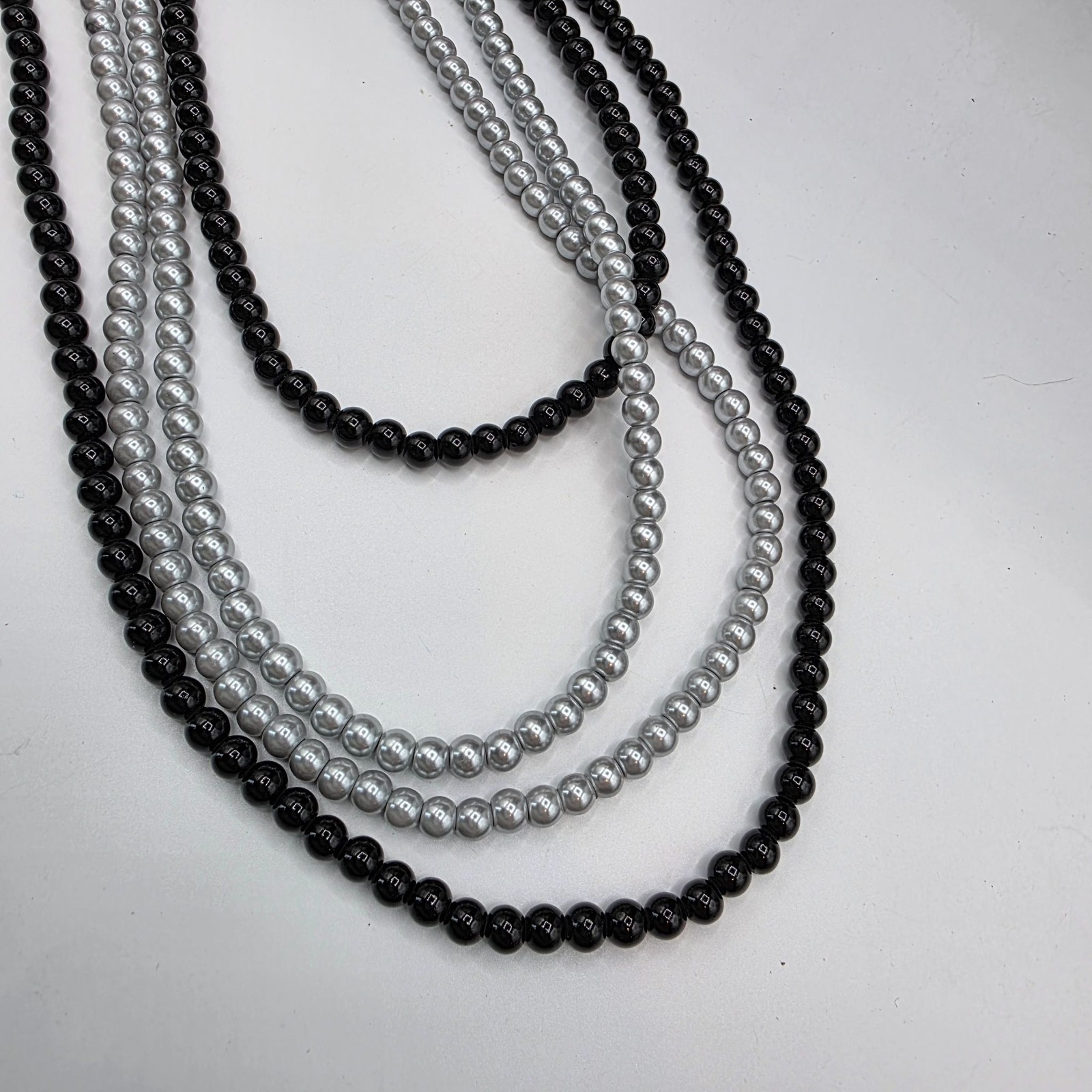 Multi-Strand Necklace Faux Pearl Black Silver Layered Old Money Grandmother