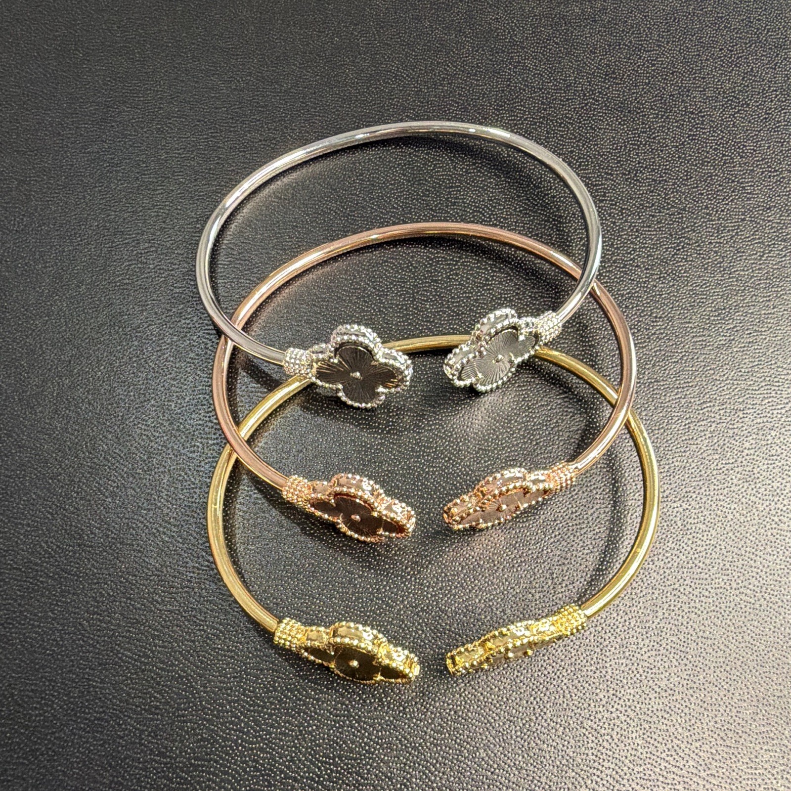 Metal Clover Shape Bangle Stackable Bracelet Gold Silver Rose Fashion Jewelry