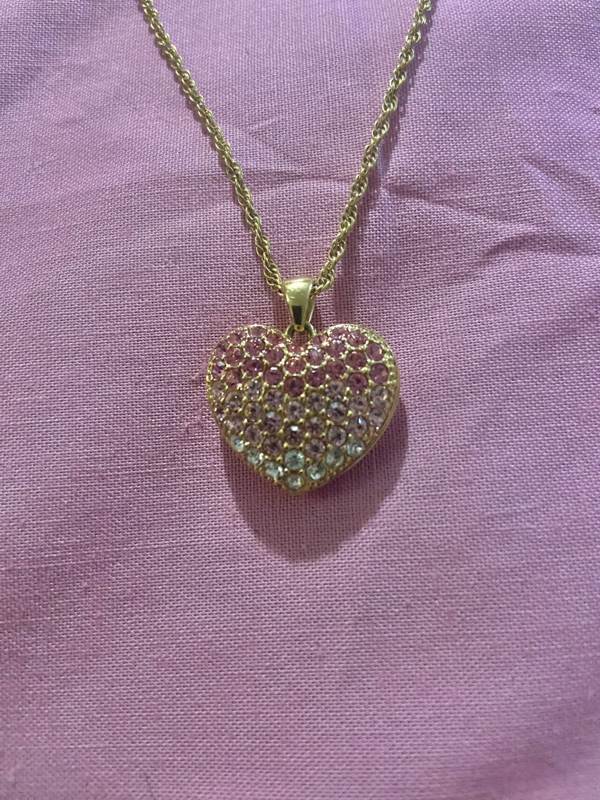 Pink And Gold Pave Heart Necklace And Earrings