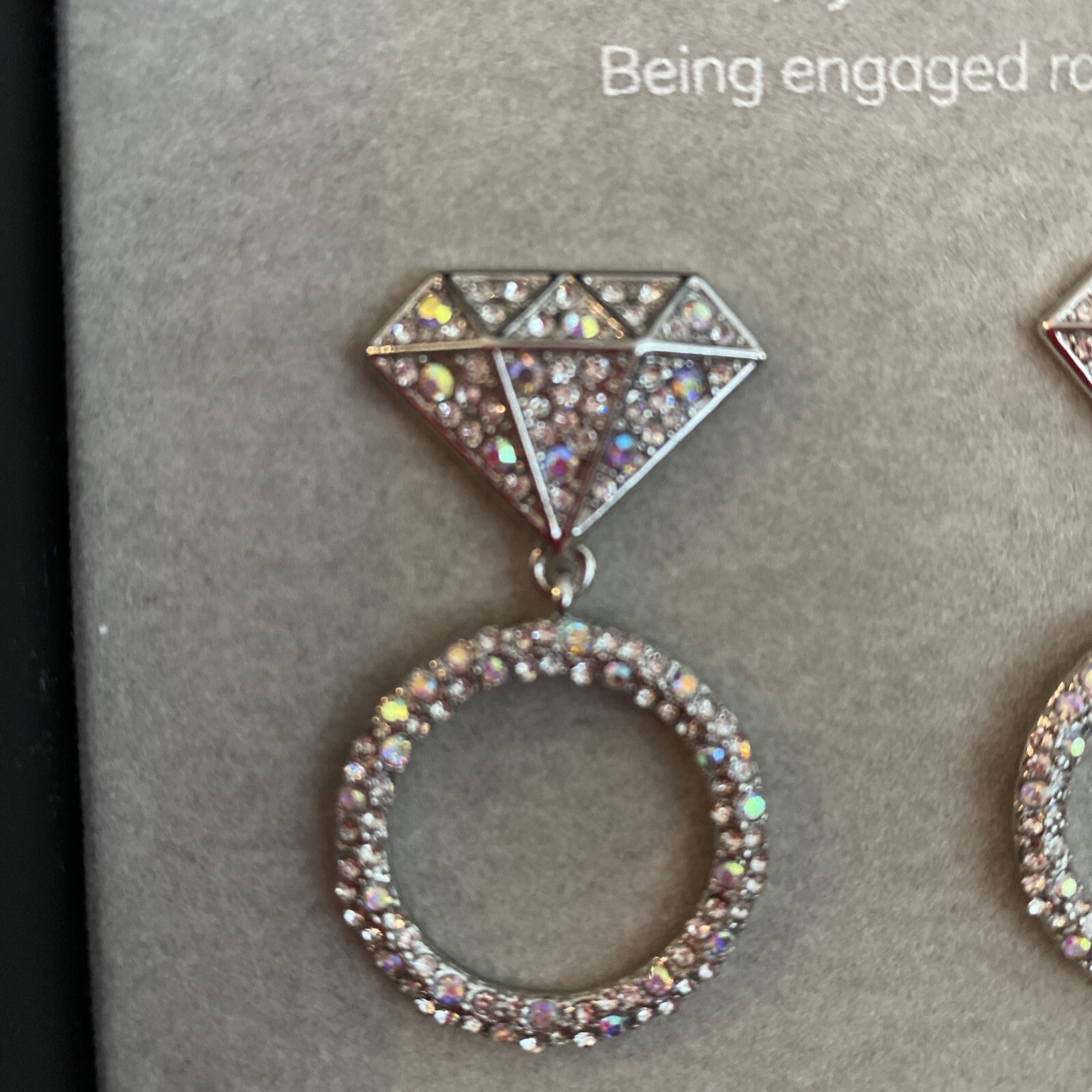 New BaubleBar Yes Being Engaged Rocks Engagement Ring Dangle Earrings NIB. Bling