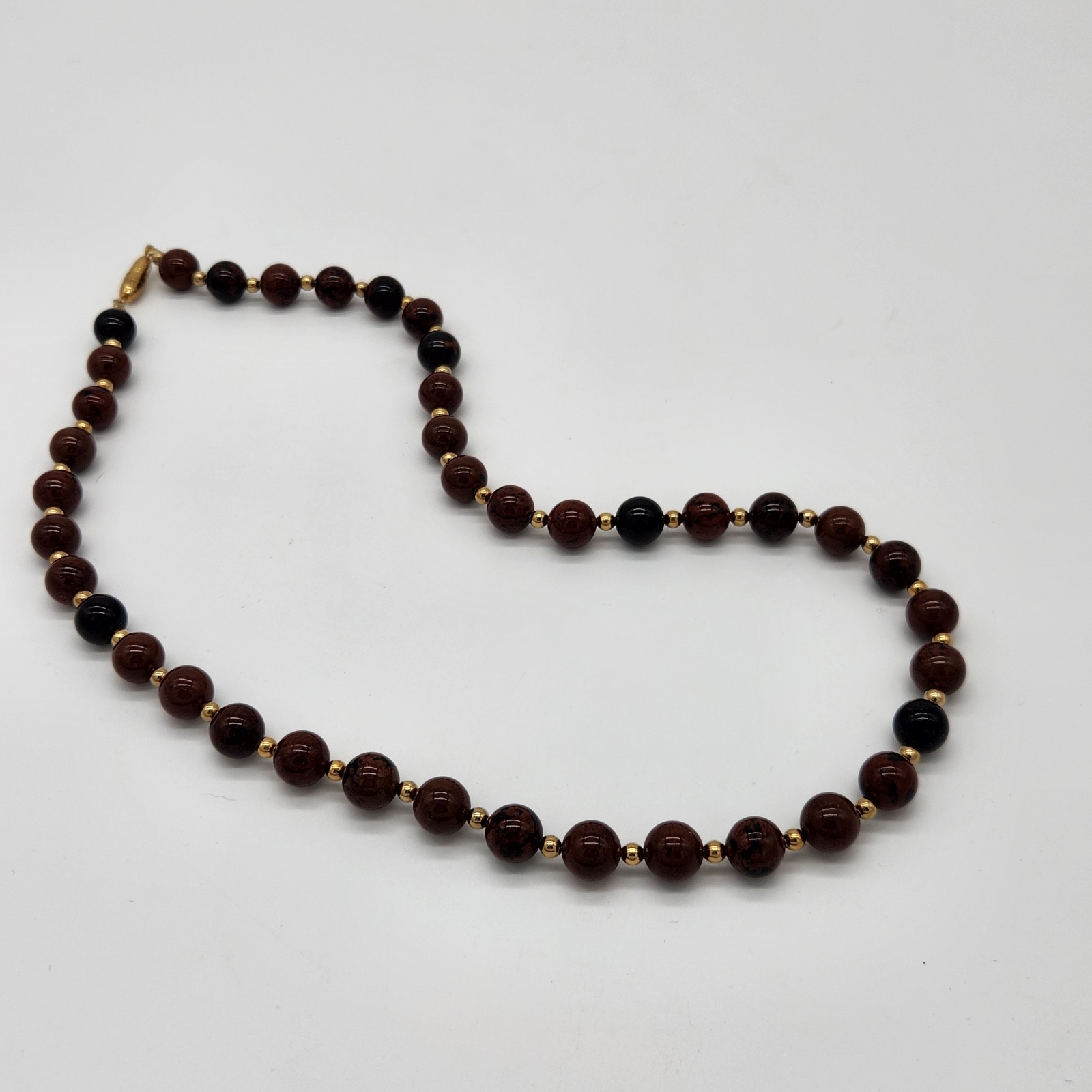 Dark Brown Semi Precious Stone Bead Necklace With Barrel Clasp