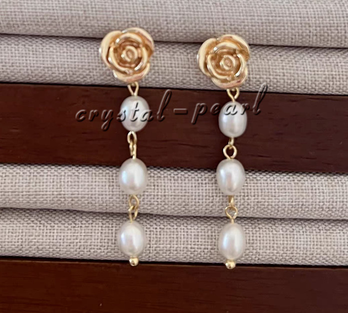 Genuine AAA natural south sea white pearl dangle earrings 14k yelllow gold P