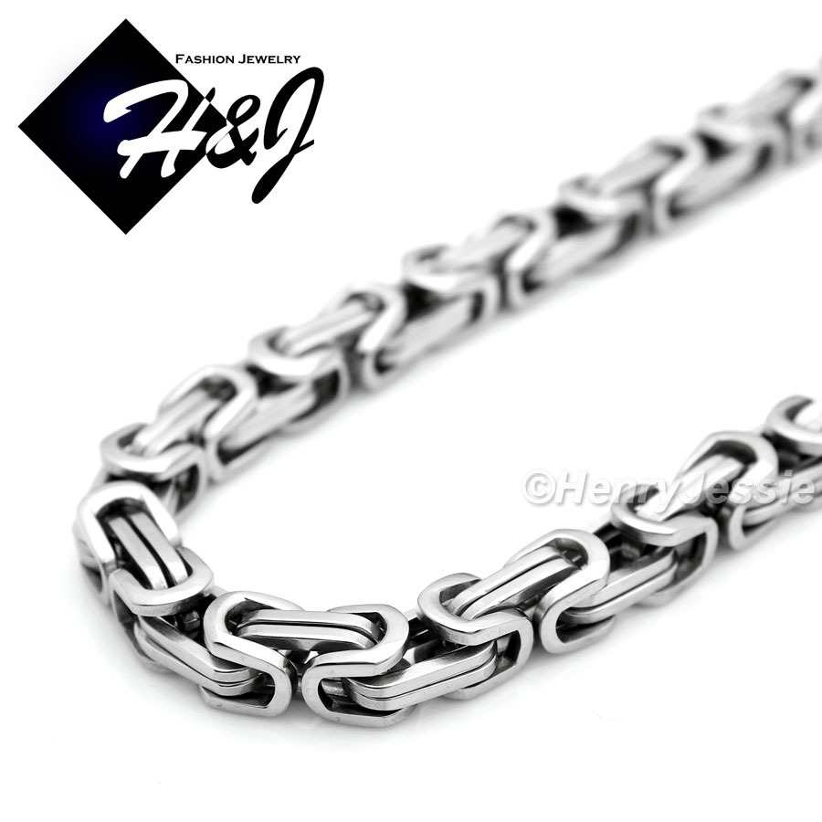 7″-11″MEN Stainless Steel 4mm/6mm/9mm Silver Byzantine Box Link Chain Bracelet
