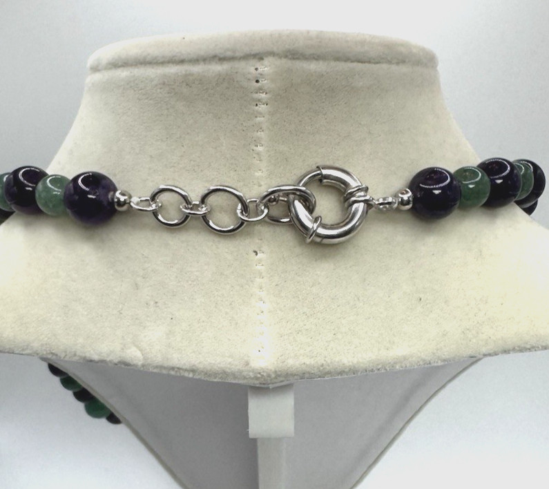 Evertrue Aventurine & African Amethyst Necklace Platinum Plated 20″ Beaded Green