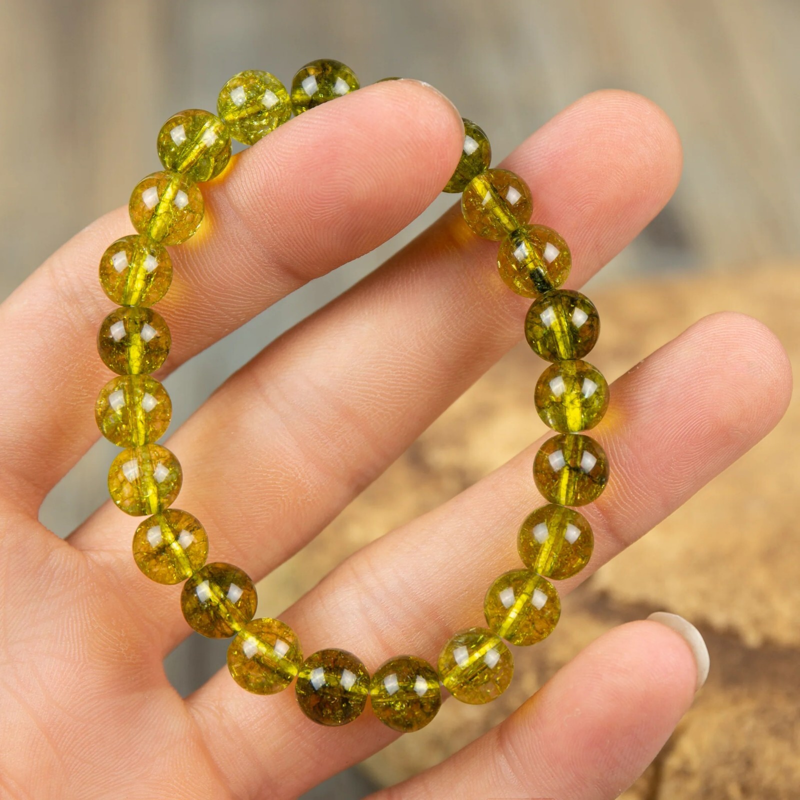 Peridot Round Beaded Stretch Bracelet Beads Bracelet Healing Everyday Jewelry