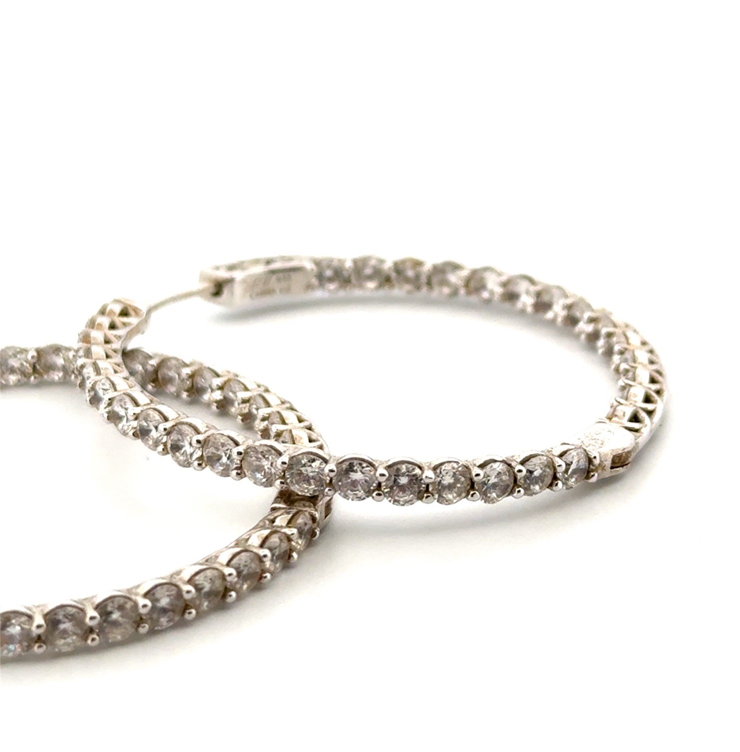 43mm 925 Sterling Silver Cubic Zirconia Hoop Earrings 13.1g