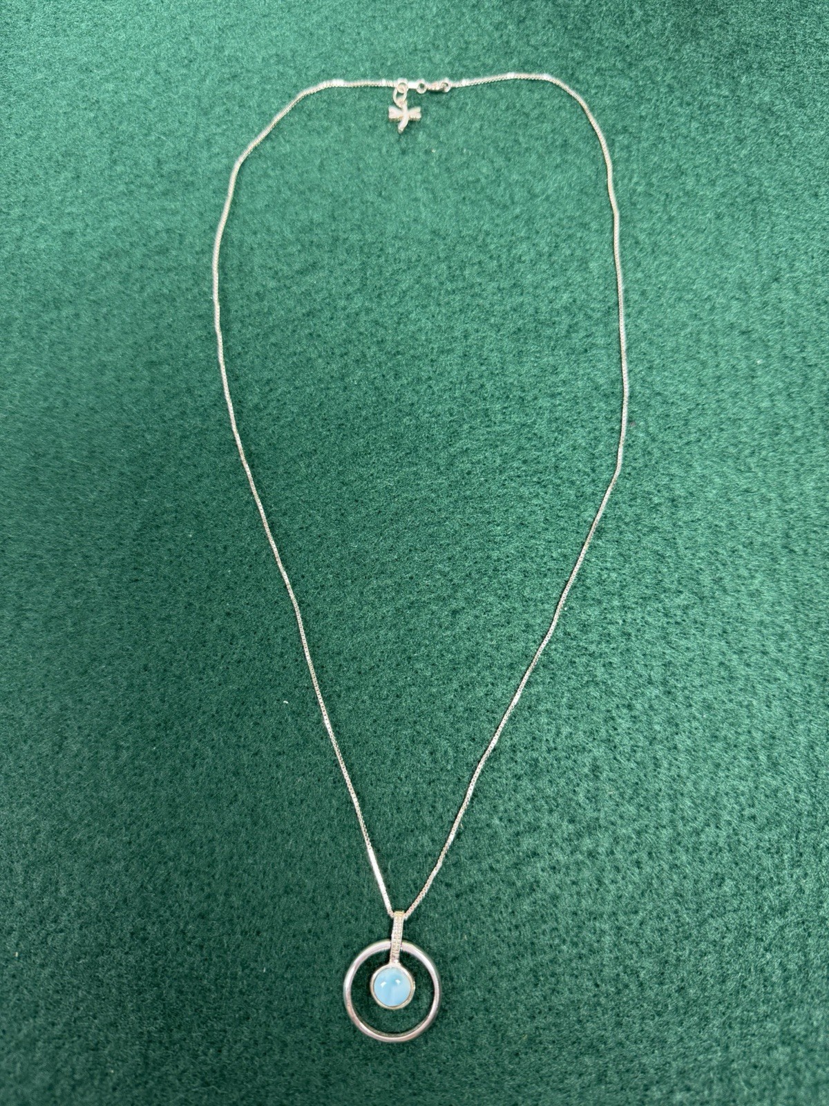 925 Italy Sterling Silver Larimar Circle Pendant & Necklace