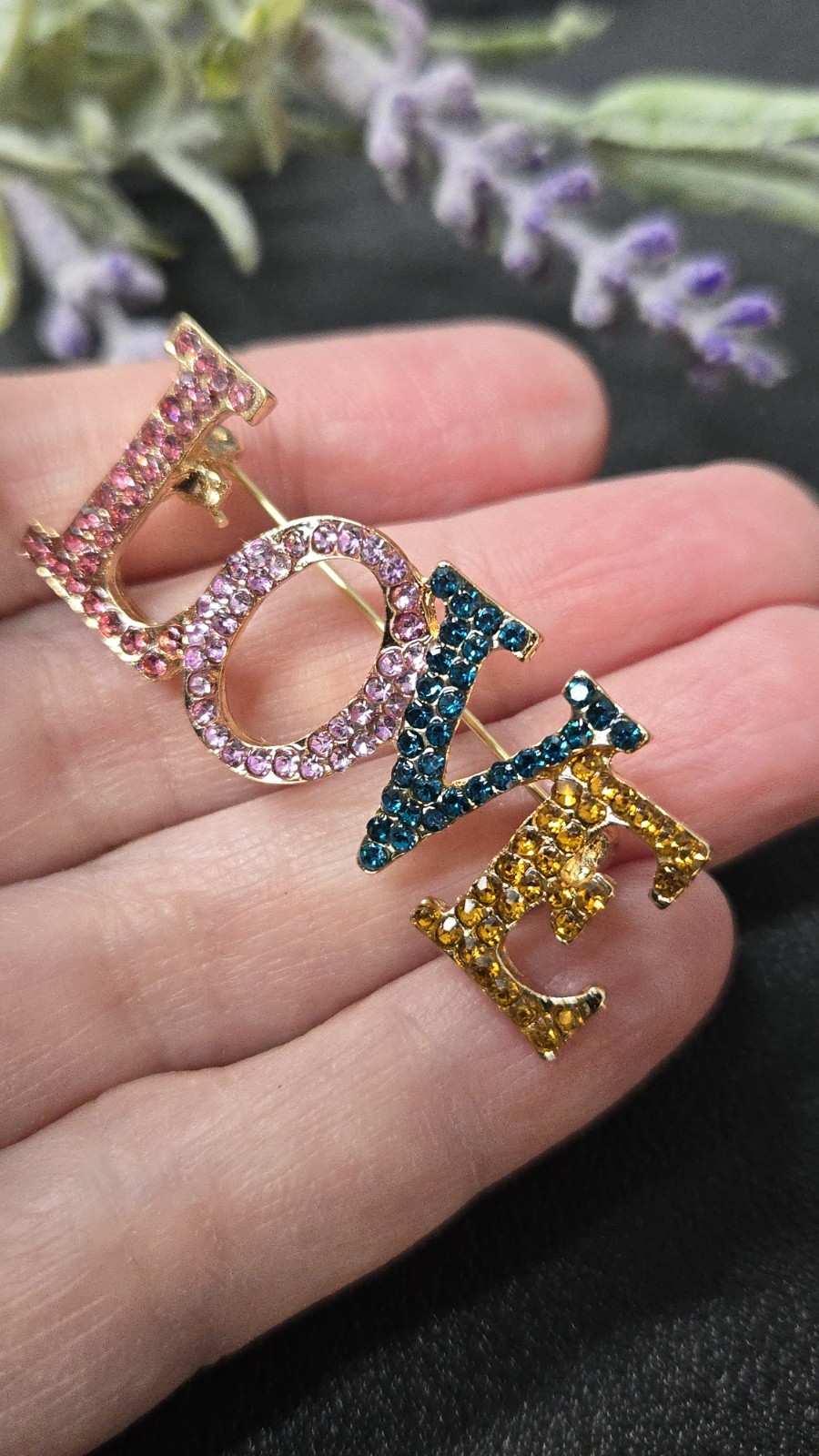 Love Brooch Multicolor Crystal Rhinestone Love Pin