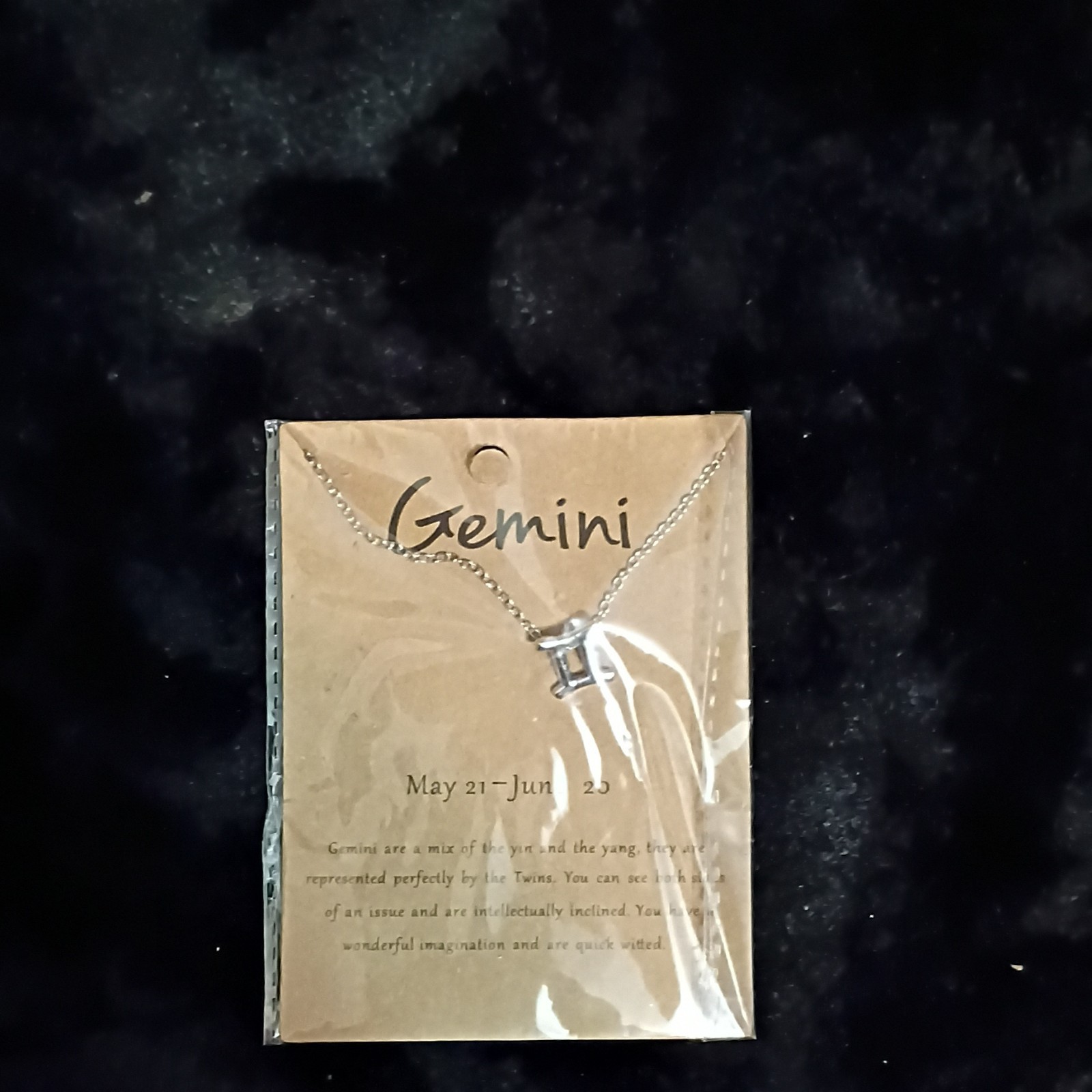Gemini Zodiac Symbol Charm Pendant Necklace Silver Tone Metal Cable Chain