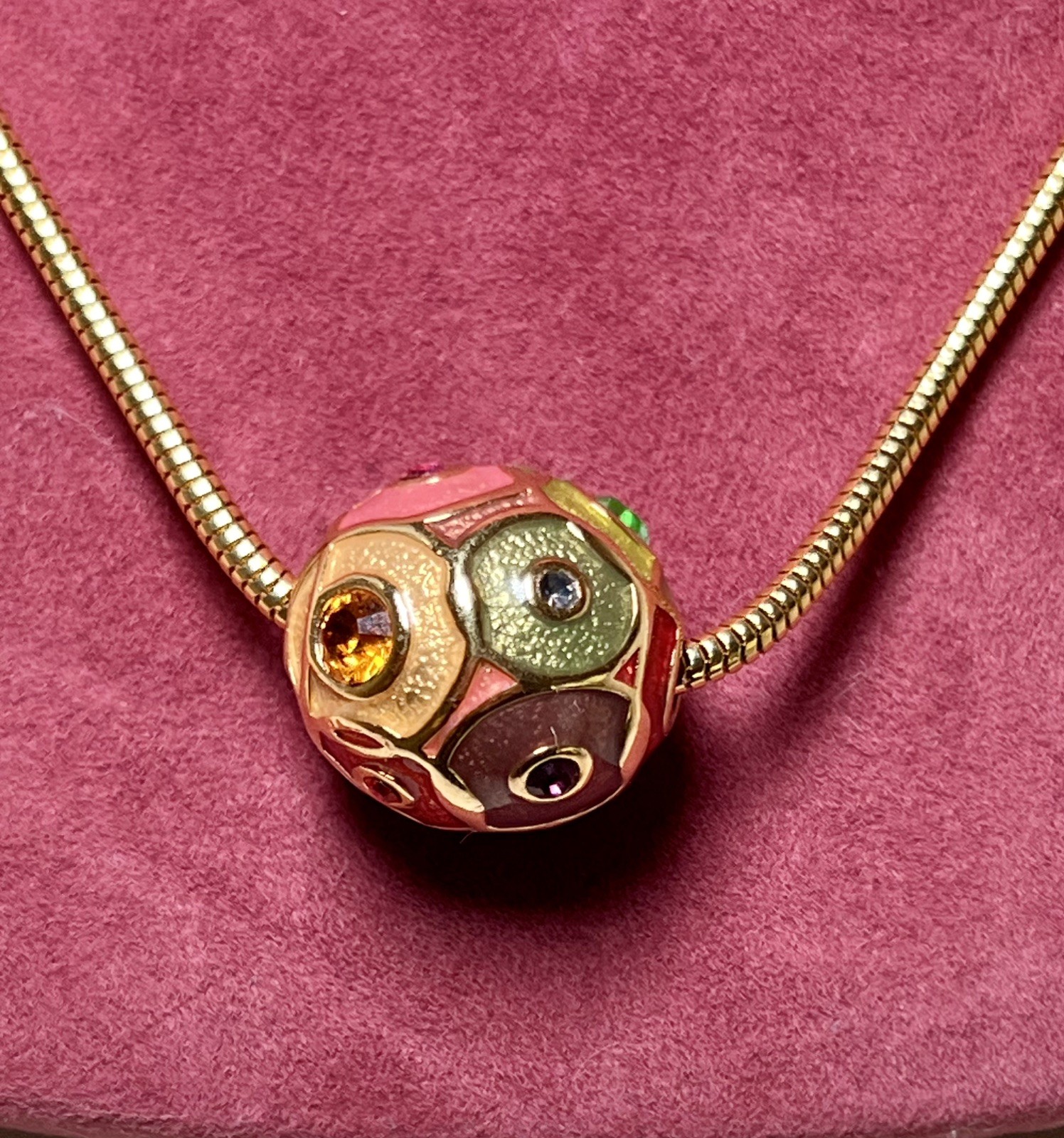 Joan Rivers Crystal & Enamel Ball Pendant Necklace Gold-tone Signed