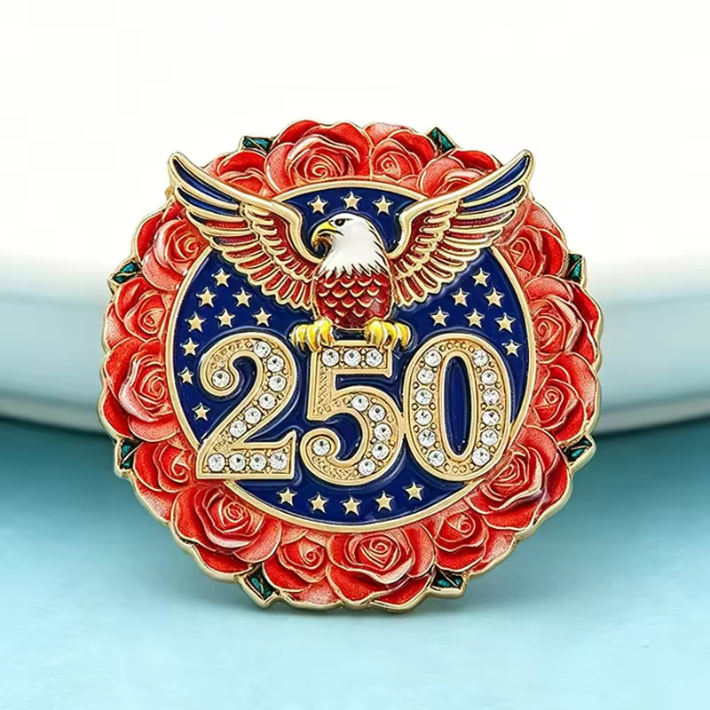 USA 250 Anniversary Eagle Brooch Enamel Rhinestone July 4th Patriotic Pin Badge
