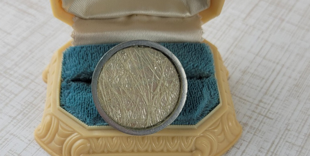 Round Cream Shimmer Silver Tone Round Resin Adjustable Ring
