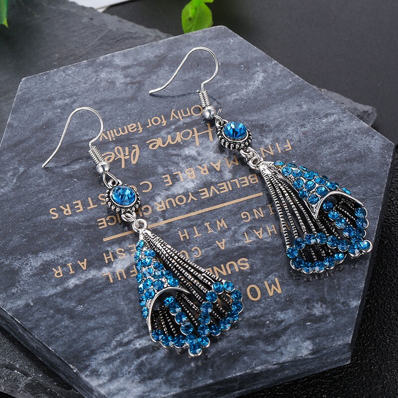 Gorgeous Women Retro Bohemian Earrings Rhinestones Spiral Geometry Style 1495