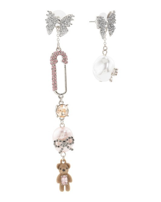 Betsey Johnson Spikey Heart Teddy Bear Flush Teddy Bear Safety Pin Bear Earrings