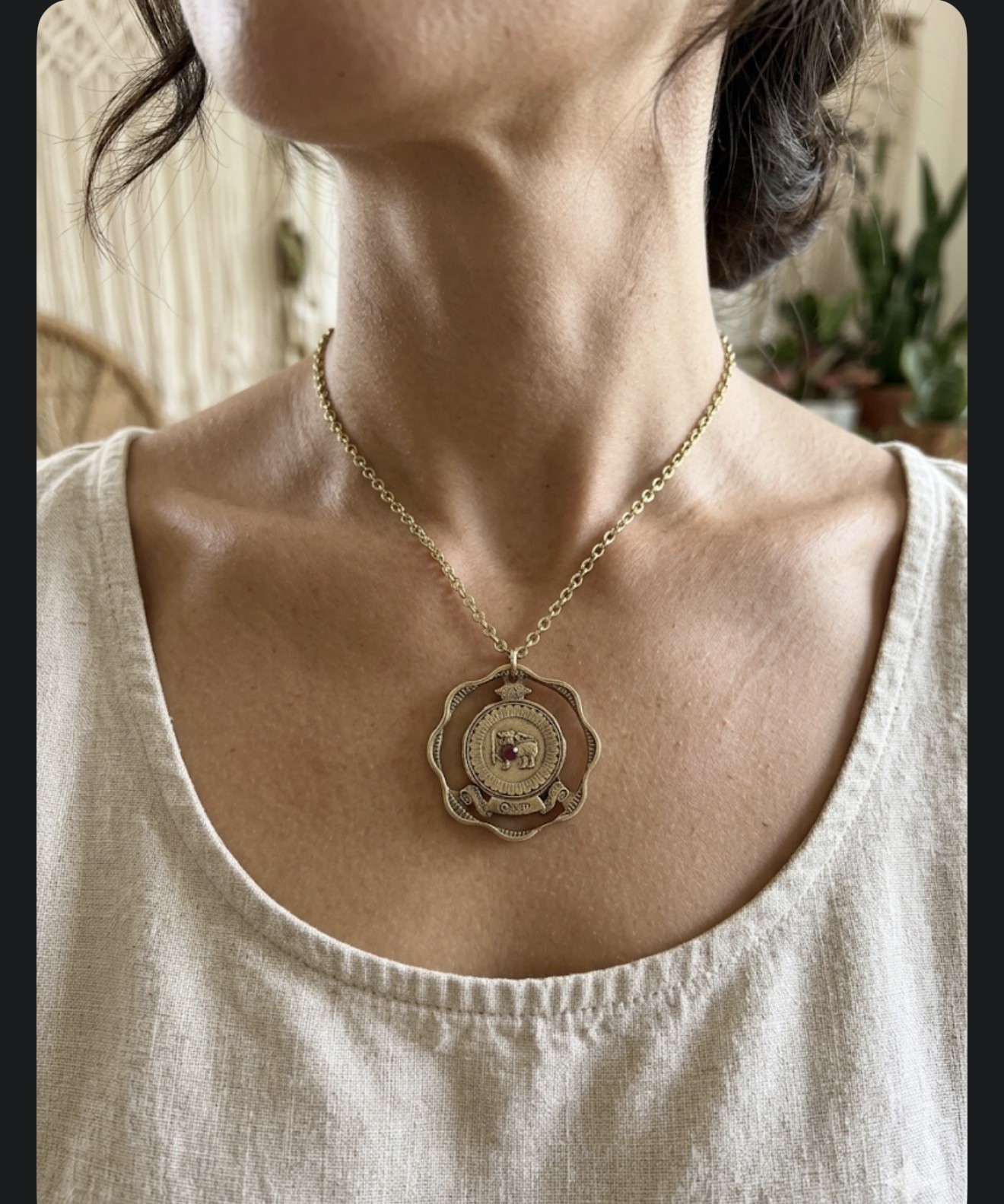 1960s Ruby Sri Lanka Ceylon 10 Cents Coin Pendant Unisex Necklace.