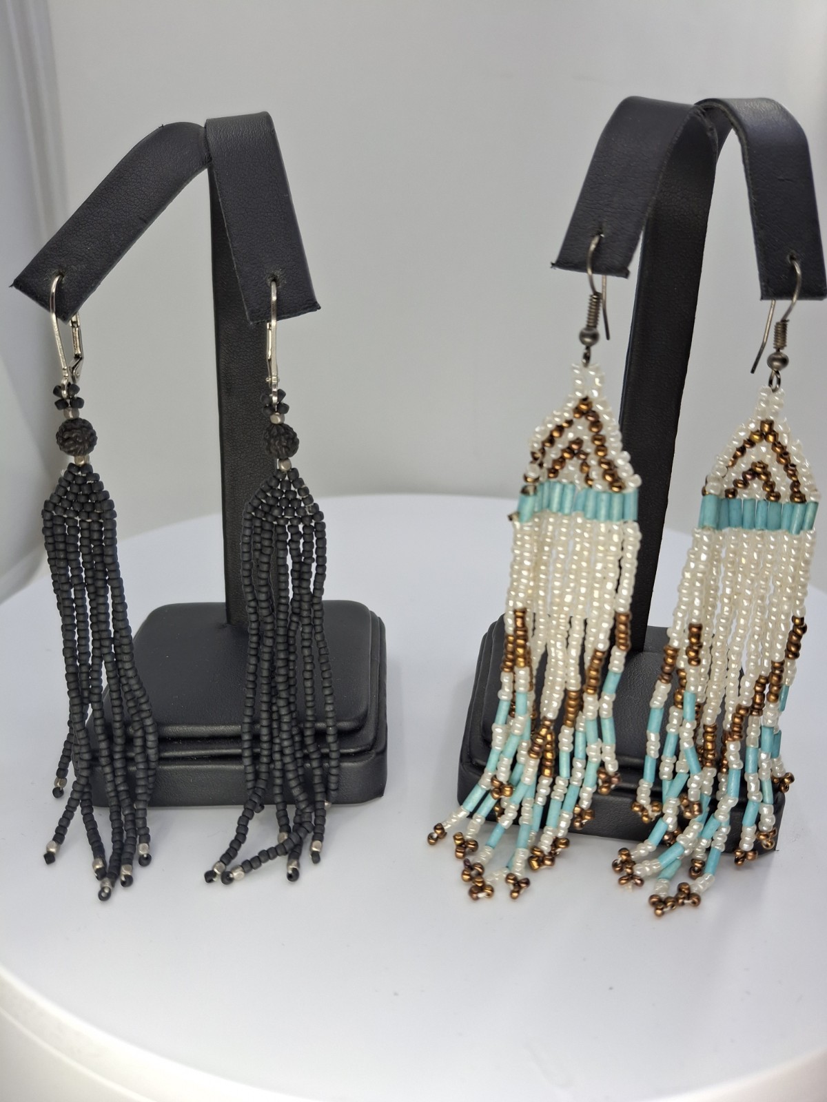 Two Pair Handbeaded Small Bead Dangle Hook Earrings