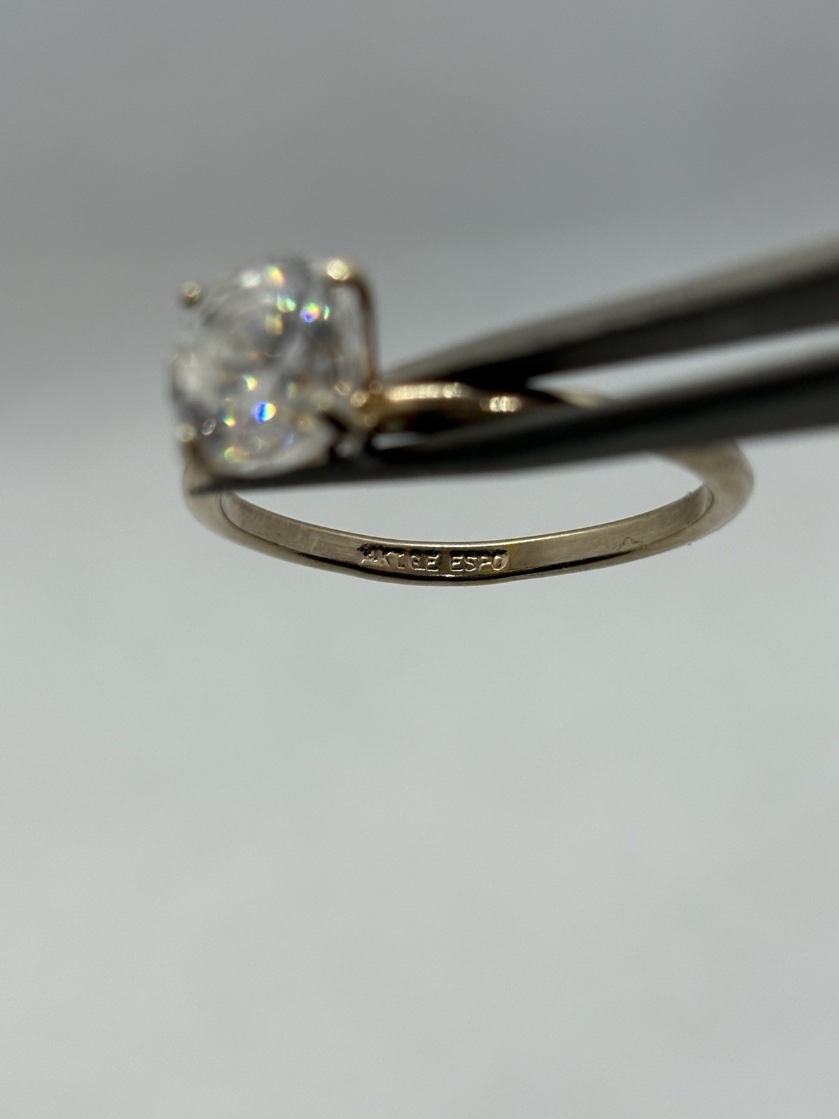 Vintage ESPO Simulated Diamond Ring 14K Gold Electro Plated Solitaire Size 10