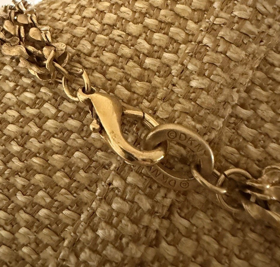Vintage 16″ Donna Karan DKNY 1980s Gold Metal Necklace with hanging pearl