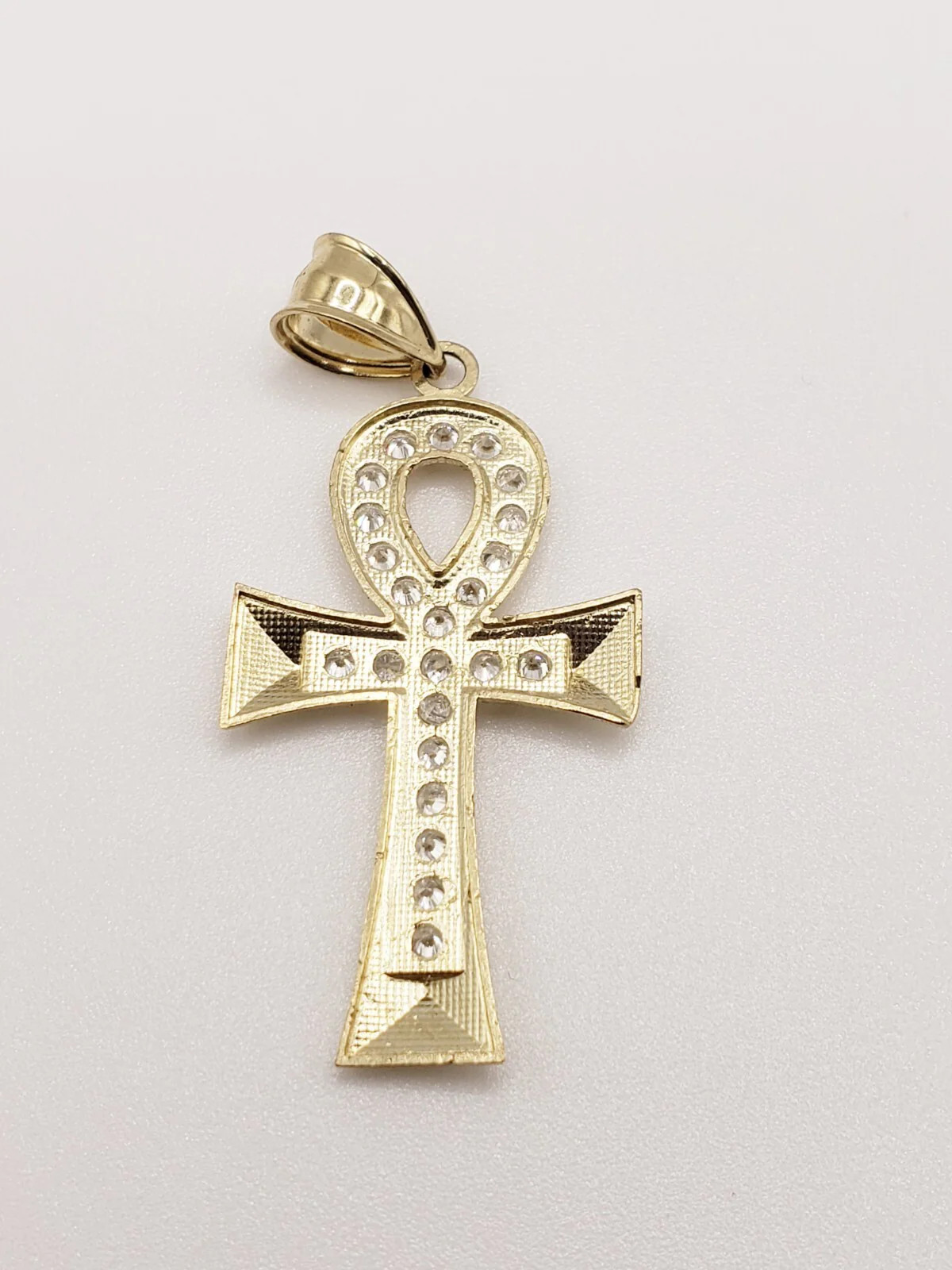10KT Yellow Gold Ankh Cross with Stones Pendant/Charm