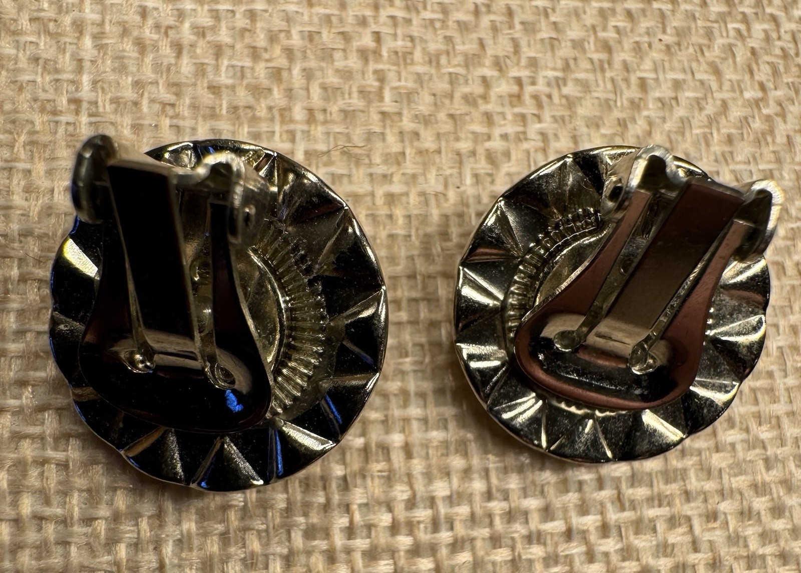 Vintage Round Brownish Amber Crystal Halo Clip-On Stud Earrings Silver Tone 1 in
