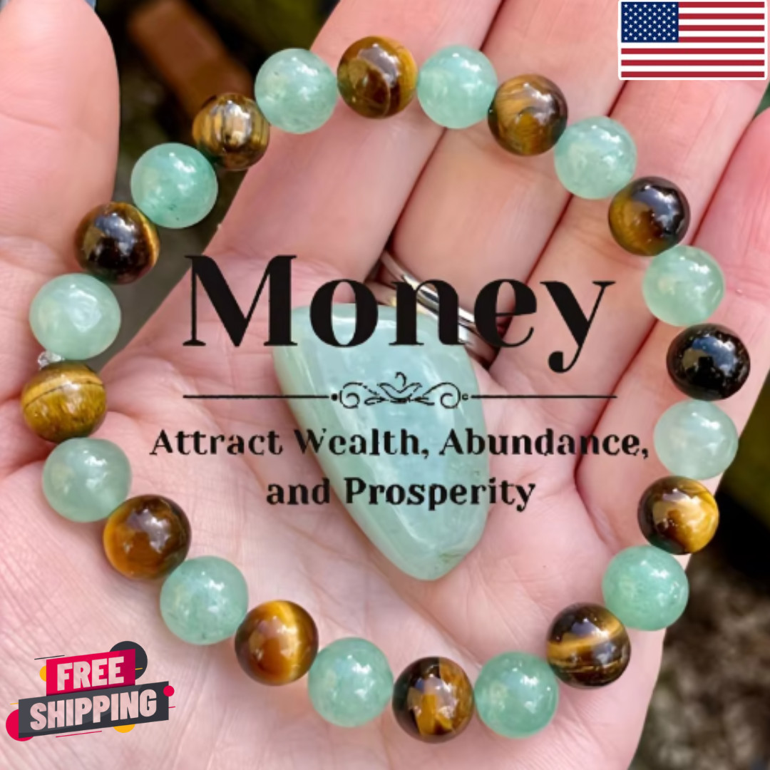 Money Good Luck Bracelet Green Aventurine Tiger Eye Stone Healing and Bracelet
