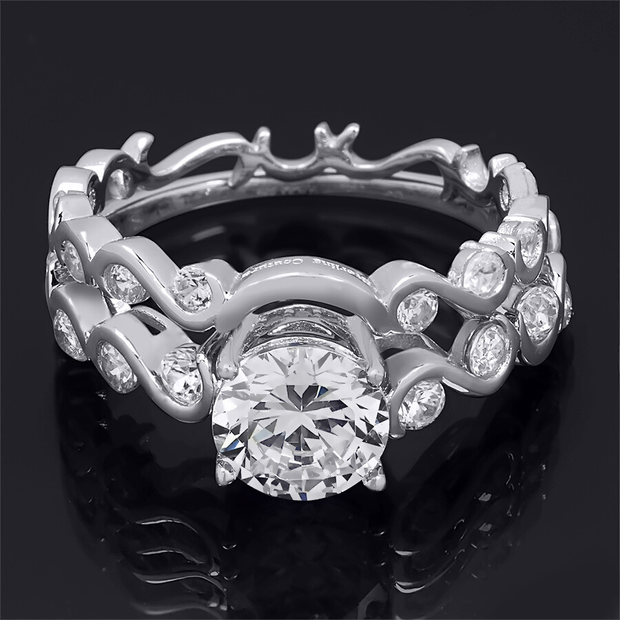 Womens Classic Round Cut 2.8 CT Bridal Engagement Ring Set Real Silver Size 5-9