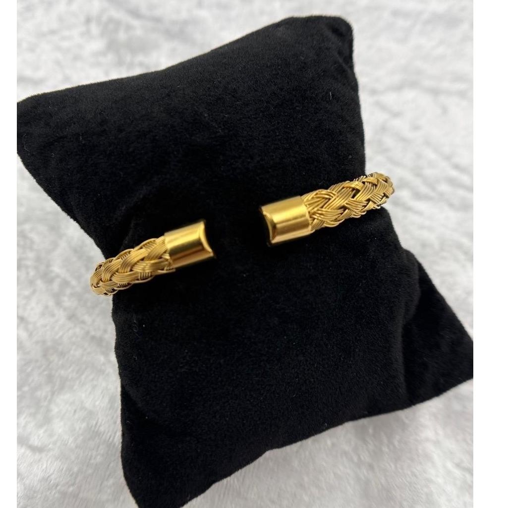 Gold Tone Woven Braided Stackable Bracelet Size 7 Open Cuff Modern Chic