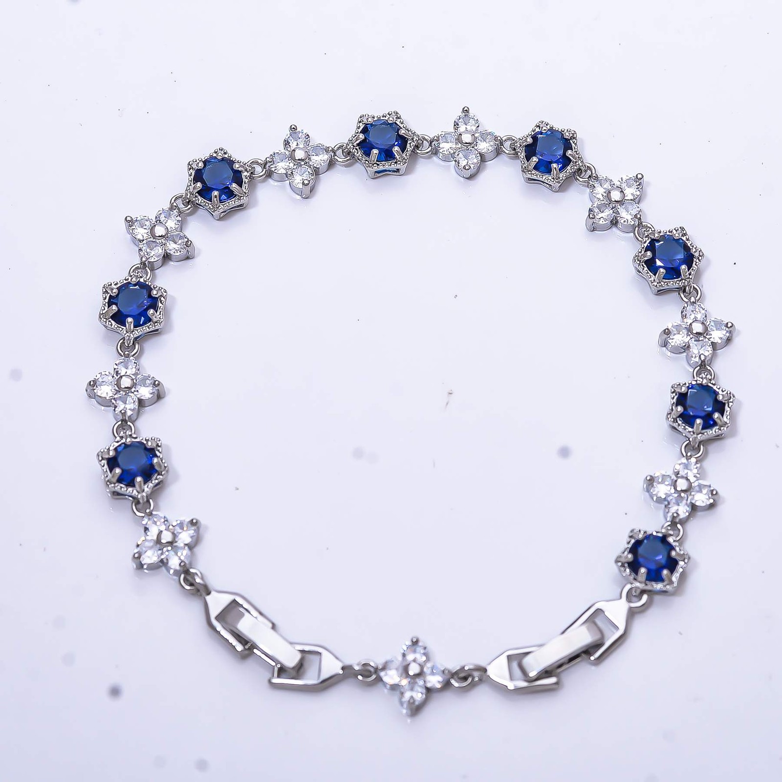 Blue Sapphire & CZ – Simulated 925 Sterling Silver Tennis Bracelet 8.99″ B67