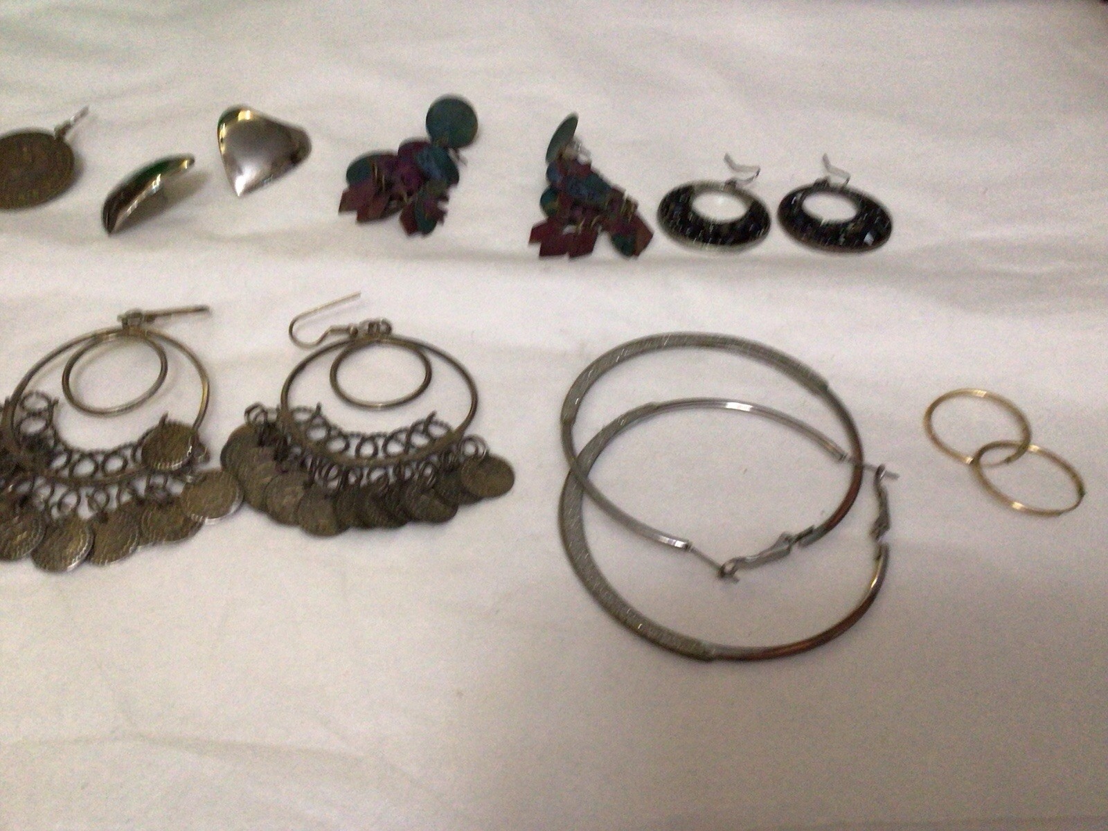Lot 8 Pair Pierced Earrings Hoops Drop Dangle Shield Unknown Metal & Materials
