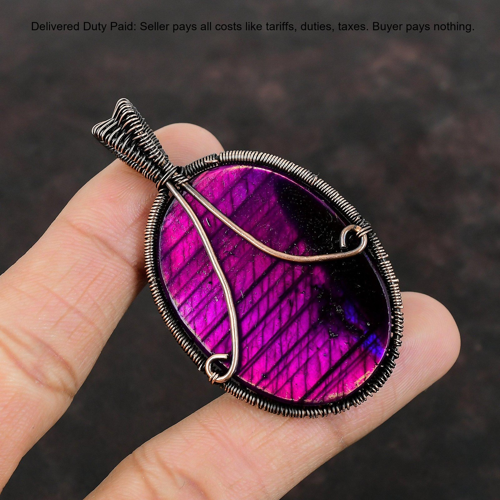 Copper Pink Fire Labradorite Stone Sister Birthday Tree Of Life Pendant Jewelry