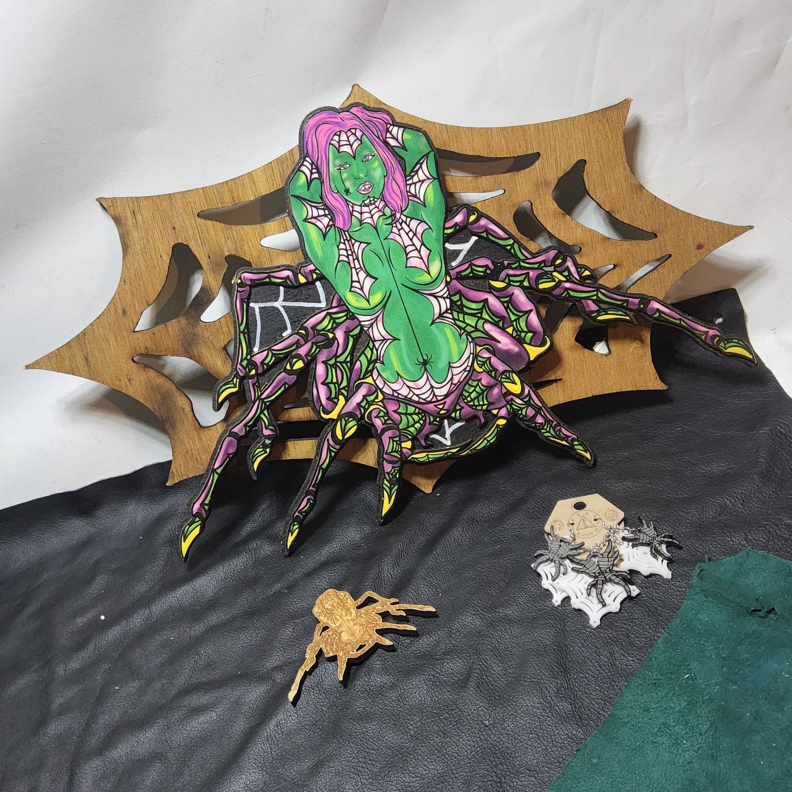 Bundle spider queen art magnets arachnid web earrings necklace goth pinup scifi
