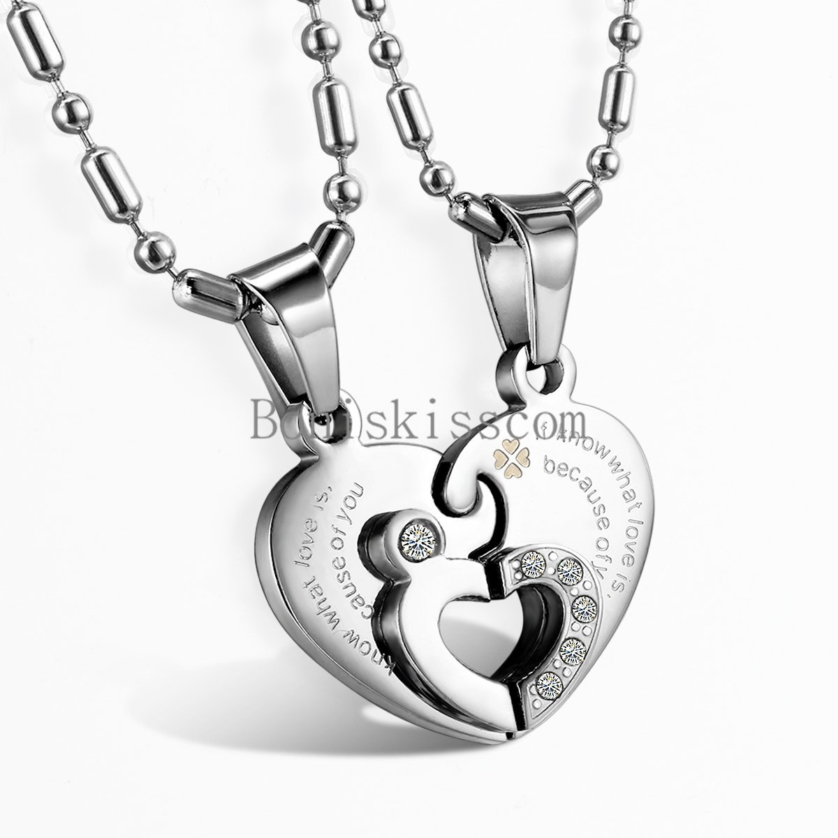 His and Hers Stainless Steel Couple Heart Love Promise Pendant Necklaces 2pcs