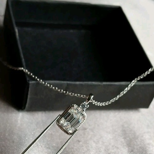 Solid Silver Stamped 925 necklace 18″ 1.0ct. Certified, GRA Certificate Incl.