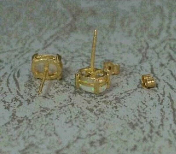 3Ct Simulated Fire Opal Beautiful Solitaire Stud Earrings 14K Yellow Gold Plated