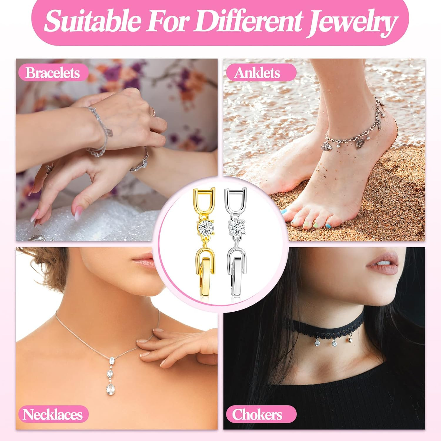 12 Pcs Bracelet Extender Clasp Fold over Necklace Extenders Bracelet