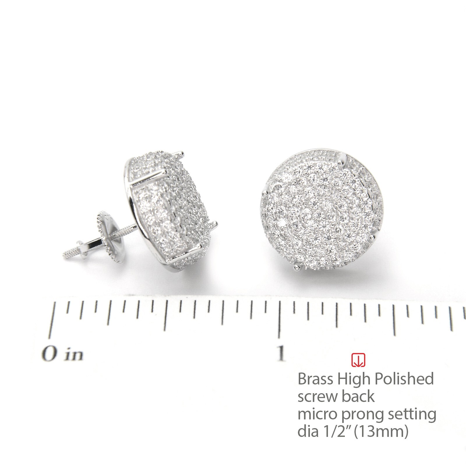 Men’s Iced Hip Hop Luxury Rh Plated XL Round Screw Back Stud Earrings BE 11403 S