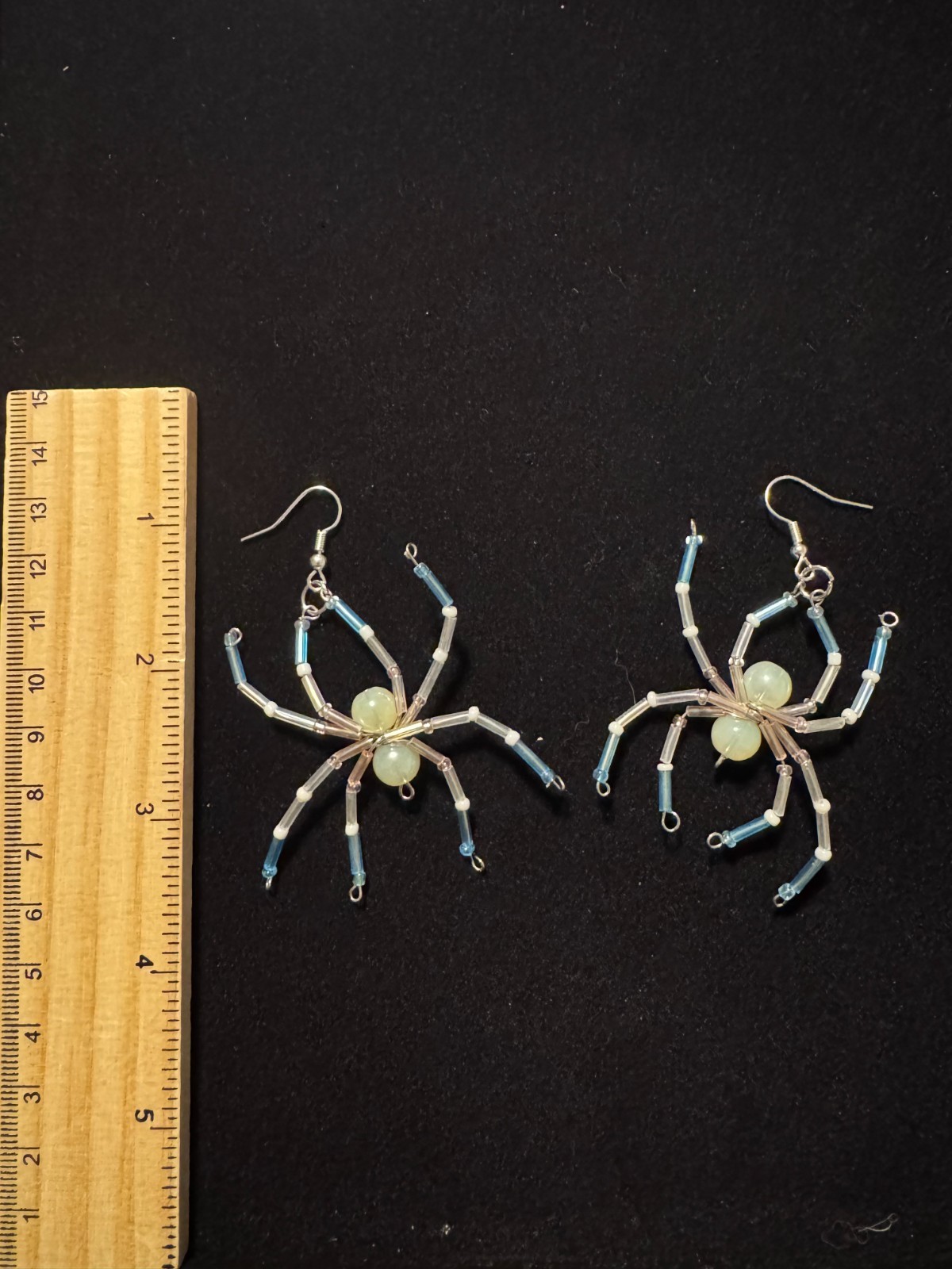 Handmade Halloween Beaded Spider Earrings – Blue, Pink & White Trans flag