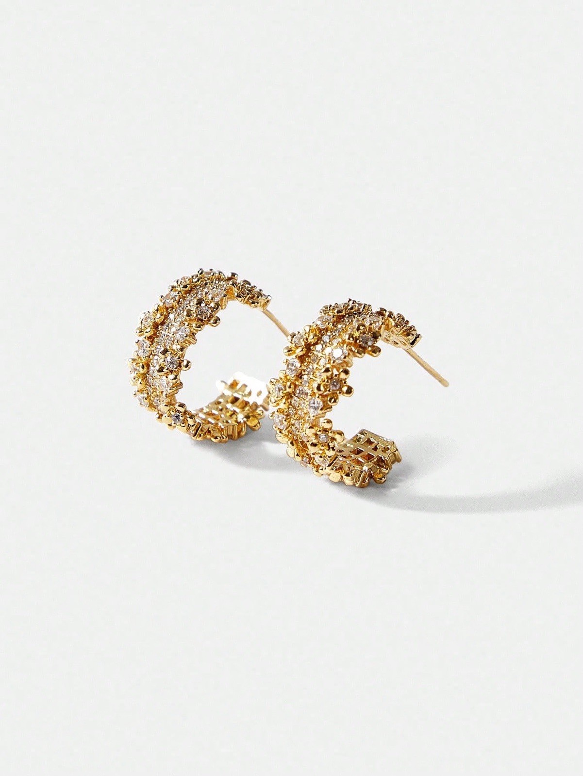 Anthropologie Filigree Hoop Flower Earrings Lattice Crystal Stud Gold CZ Boho