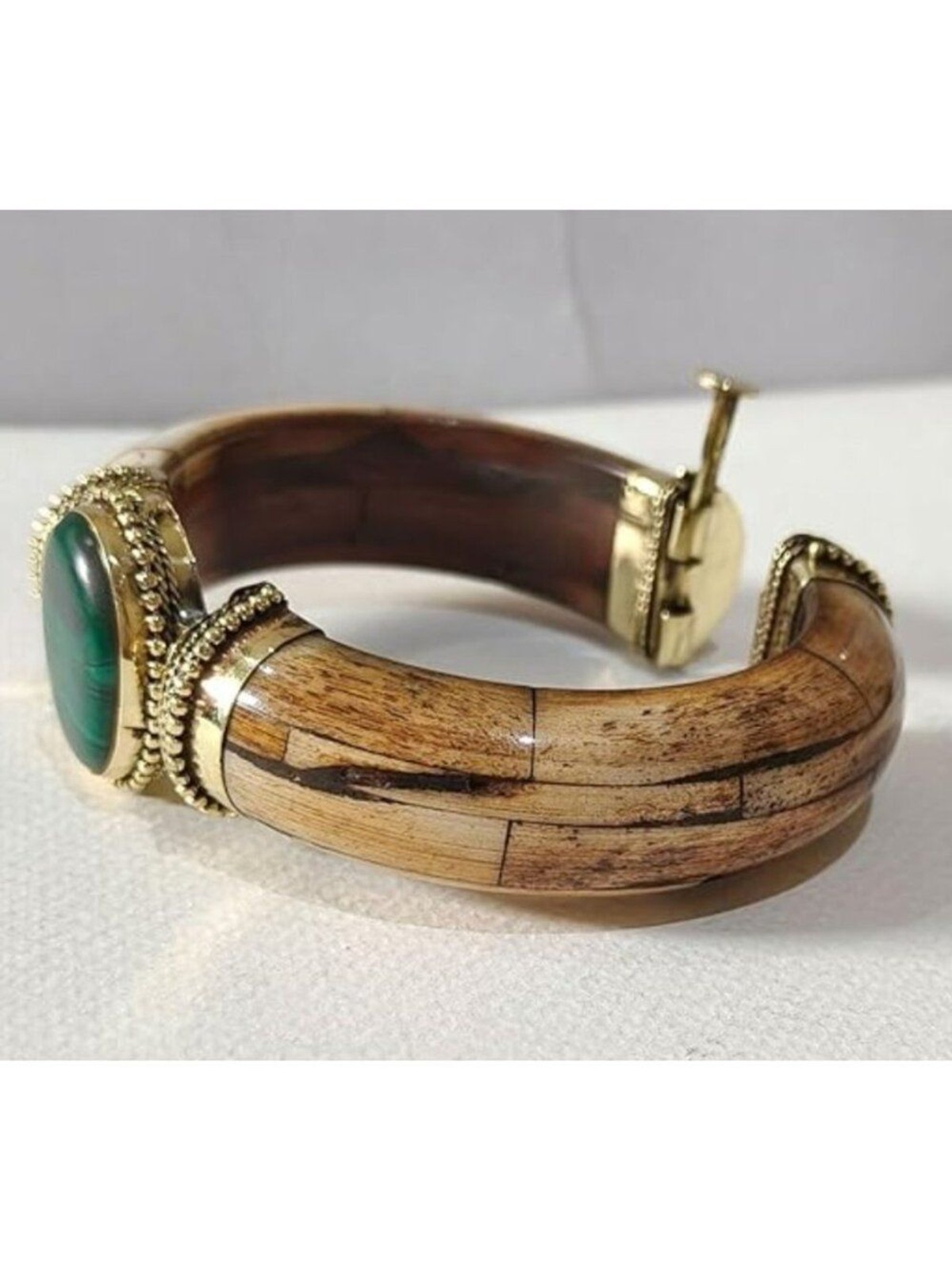 Designer Handmade Malachite Buffalo Bone Bracelet Boho Statement Cuff NWT