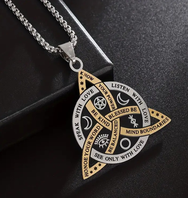New Gold Witch’s Irish Protection Triquetra Trinity Knot Pendant Necklace Goth