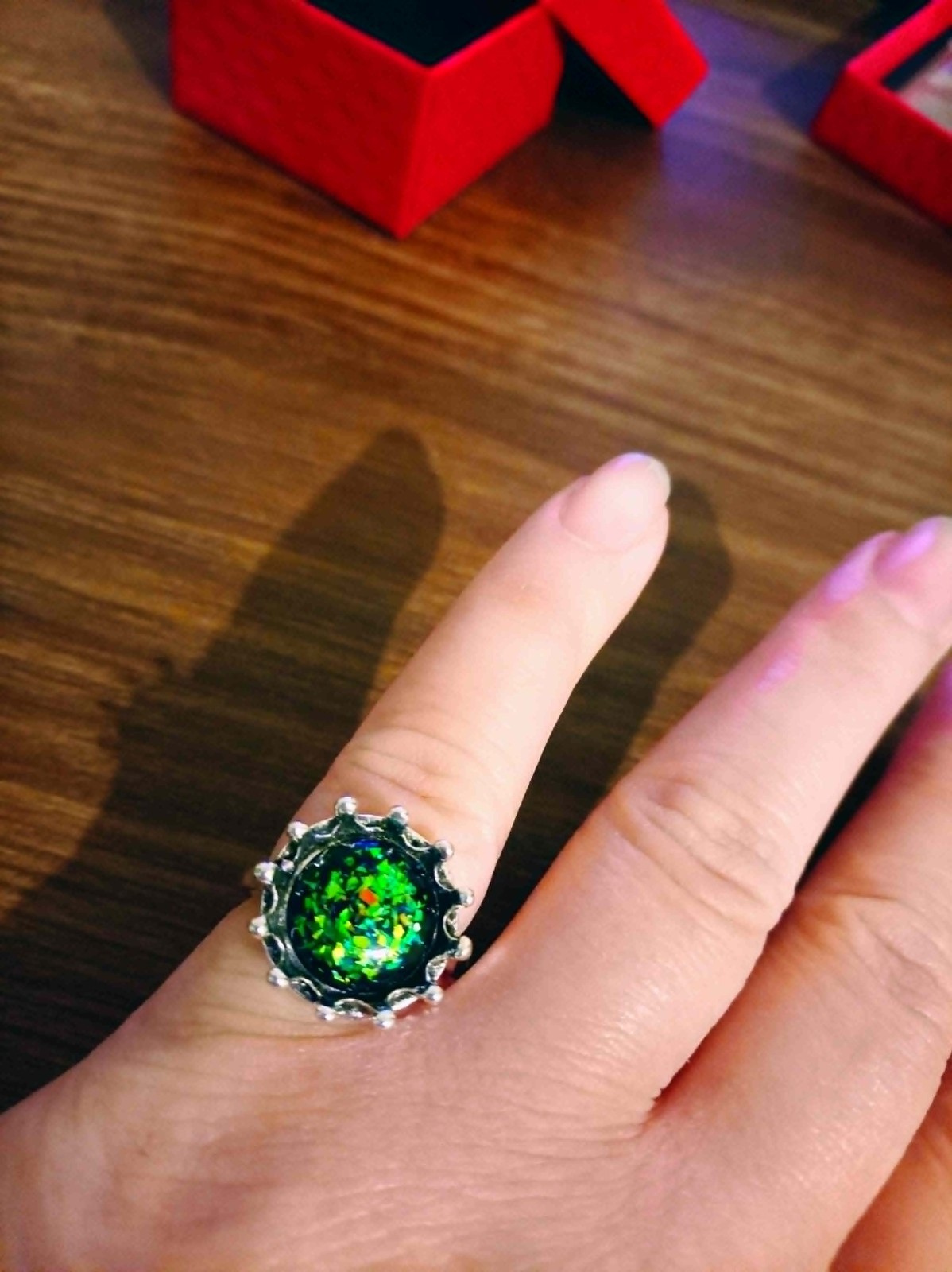 New 316L Stainless Steel Silver Ring with Green Stone for Women
