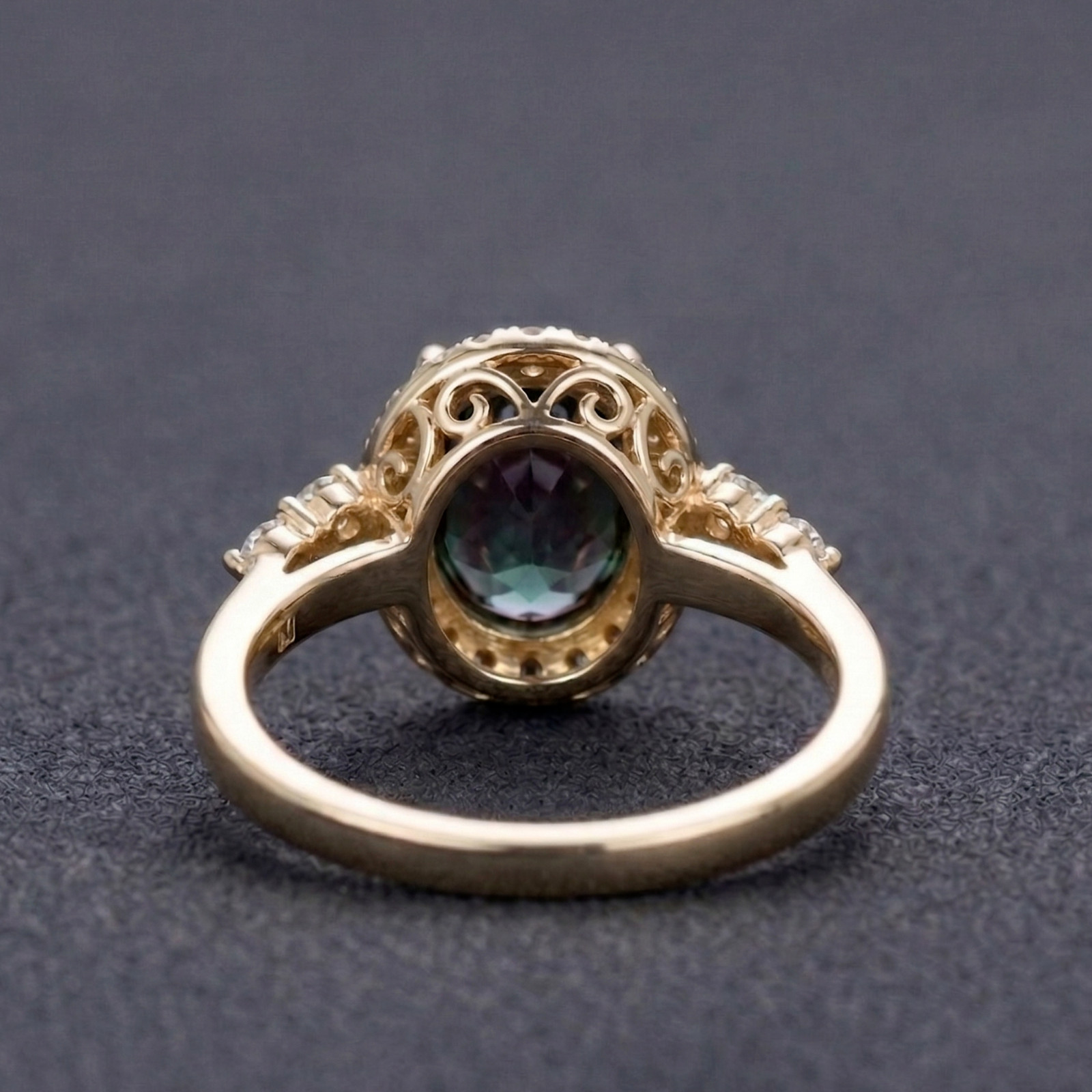 925 Sterling Silver Oval Alexandrite Gemstone & CZ Halo Ring, June Birthstone