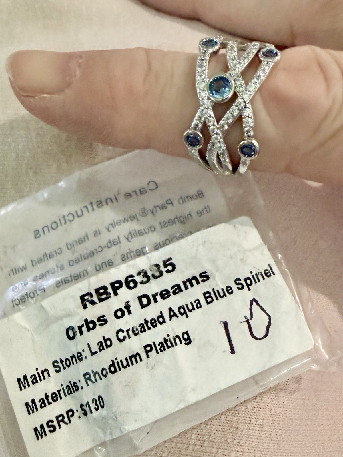 RBP6335 Orbs of Dreams, Aqua Blue Spinel, Rhodium Pl. Sz 10, I Will Bundle!!