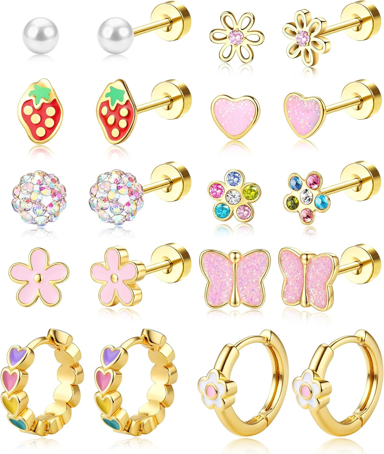 Hypoallergenic Flat Back Earrings Girls Surgical Steel Butterfly Flower Studs