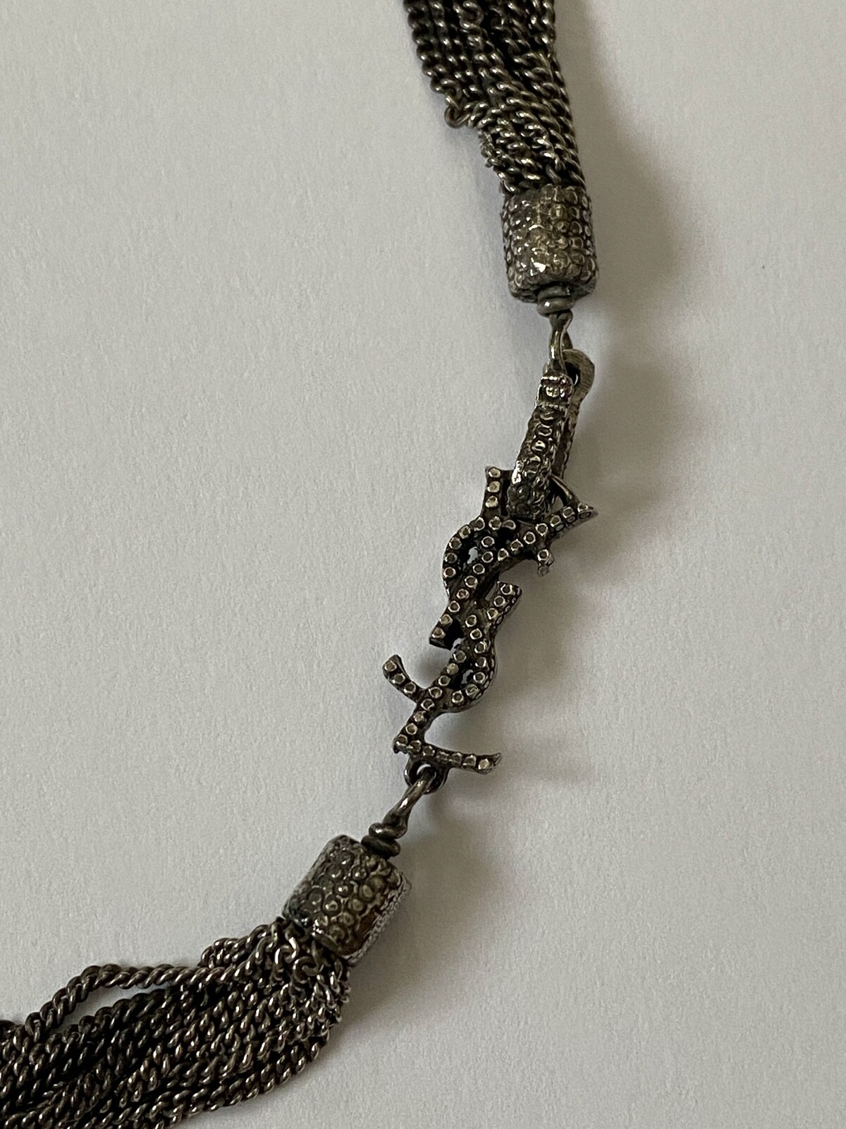 New Saint Laurent LouLou YSL Monogram Logo Silver Chain Choker Necklace $595