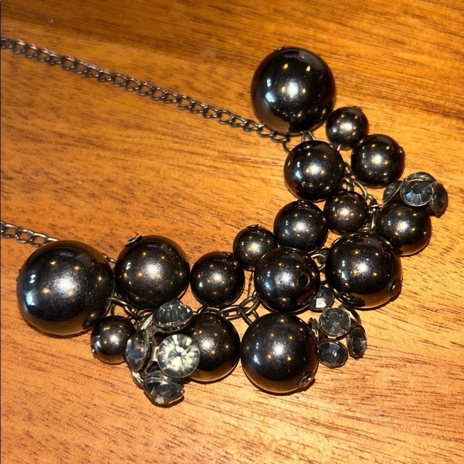 Necklace Black Chrome Balls of Various Size Bold Beaded Statement 36” Unique Fun