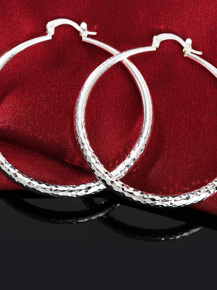 Charms 925 Sterling Silver 5CM circle hoop Earrings for Women Fashion Earrings
