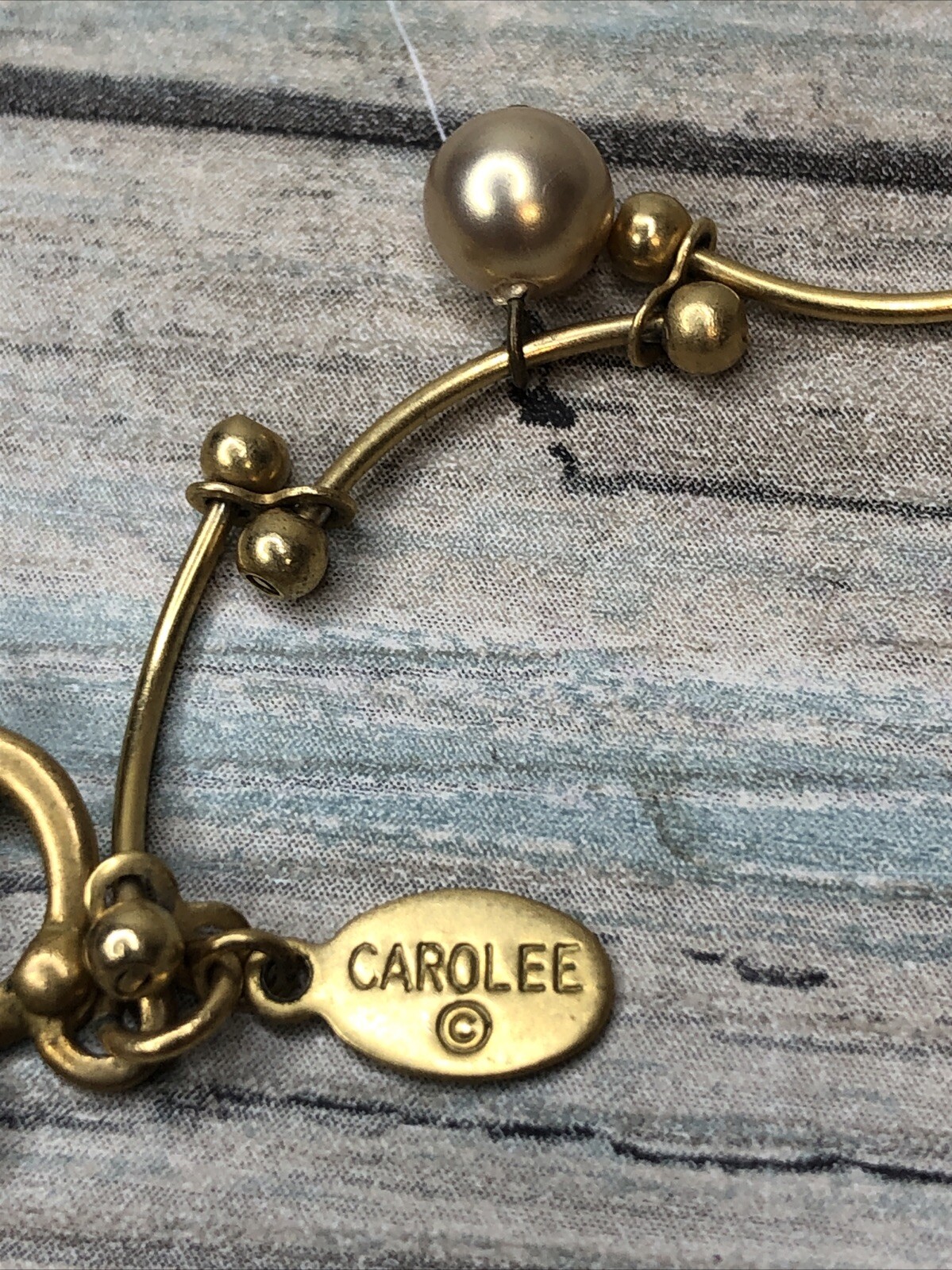 Carolee Bar Bell Necklace Pearl Gold Tone Choker 15″